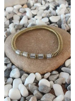 Altın Renk Prizma Model Gri Doğal Taş Erkek Bileklik