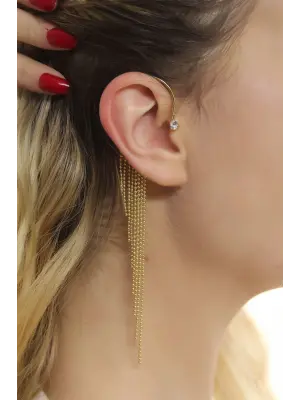 Altın Renk Zirkon Taş Detaylı Sallantılı Kıkırdak Küpe