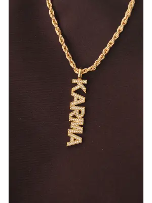 Altın Renk Zirkon Taşlı Karma Yazılı Kolye
