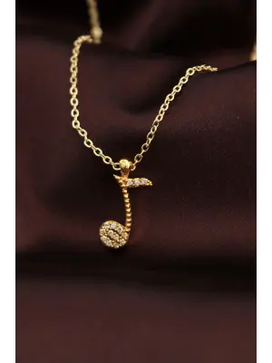 Altın Renk Zirkon Taşlı Nota Kolye