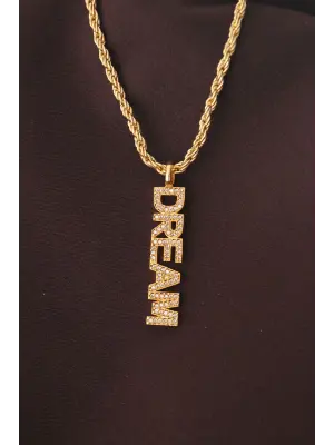 Altın Renk Zirkon Taşlı Rüya Yazılı Kolye