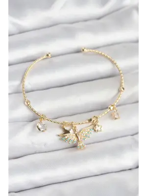 Anka Kuşu Charmlı Gold Renk Pirinç Kadın Bileklik