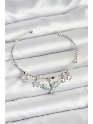 Anka Kuşu Charmlı Gümüş Renk Pirinç Kadın Bileklik