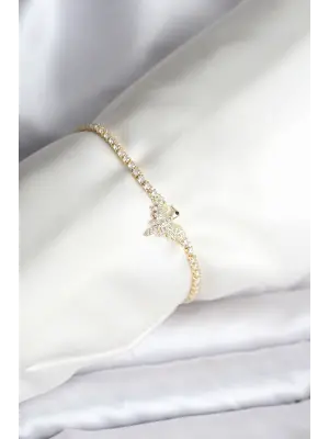Anka Kuşu Model Zirkon Taşlı Gold Renk Çelik Su Yolu Kadın Bileklik