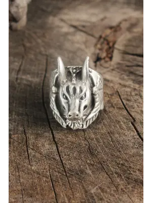 Antik Gümüş Renk Anubis Model Ayarlanabilir Erkek Yüzük