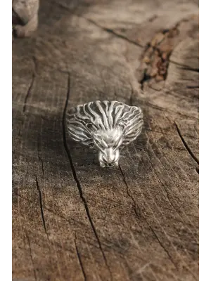 Antik Gümüş Renk Aslan Model Ayarlanabilir Erkek Yüzük