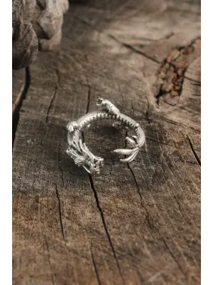 Antik Gümüş Renk Ejderha Model Ayarlanabilir Erkek Yüzük