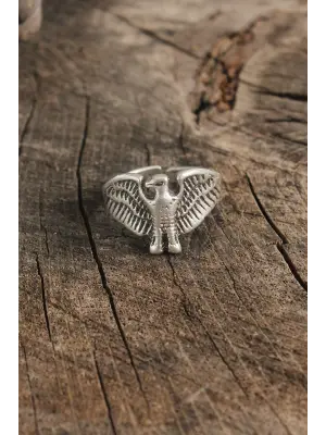 Antik Gümüş Renk Horus Model Ayarlanabilir Erkek Yüzük