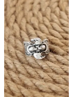 Antik Gümüş Renk Kartal Figür Ayarlanabilir Erkek Yüzük