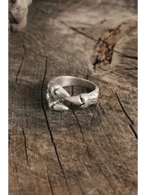 Antik Gümüş Renk Pençe Model Ayarlanabilir Erkek Yüzük