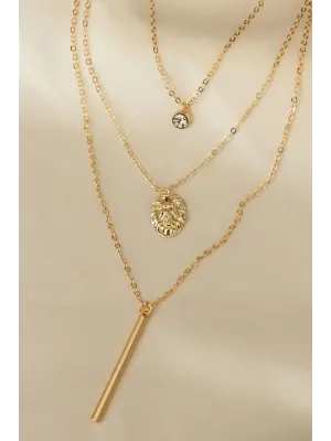 Aslan Figürlü Zirkon Taş Detay Çoklu Çelik Kolye