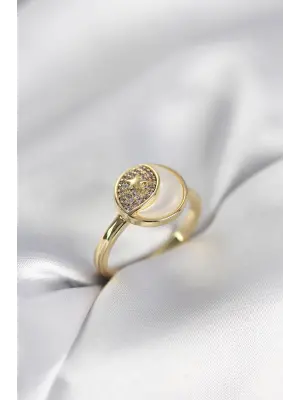 Ay Yıldız Model Gold Renk Zirkon Taşlı Kadın Yüzük