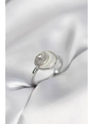 Ay Yıldız Model Gümüş Renk Zirkon Taşlı Kadın Yüzük