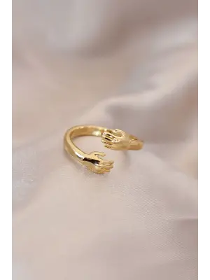 Ayarlamalı Altın Renk Metal Sarılan Eller Model Yüzük