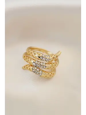 Ayarlamalı Altın Renk Metal Zirkon Taşlı Yüzük