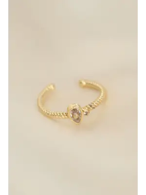 Ayarlamalı Altın Renk Zirkon Taşlı Damla Detay Yüzük