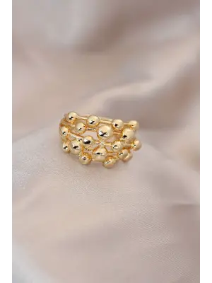 Ayarlamalı Altın Metal Bombeli Boluncuk Model Yüzük