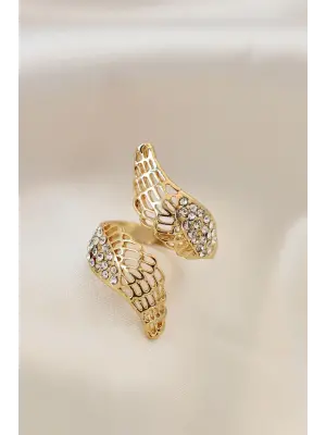 Ayarlamalı Altın Metal Zirkon Taşlı Kanat Yüzük