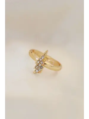 Ayarlamalı Gold Renk Metal Zirkon Taşlı Şimşek Yüzük