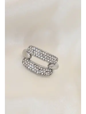 Ayarlamalı Gümüş Renk Metal Zirkon Taşlı Yüzük