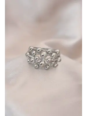 Ayarlamalı Silver Renk Metal Bombeli Boluncuk Model Yüzük
