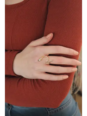 Ayarlanabilir Altın Renk Zirkon Taşlı Yılan Yüzük