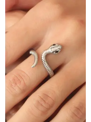 Ayarlanabilir Gümüş Renk Yılan Kadın Yüzük