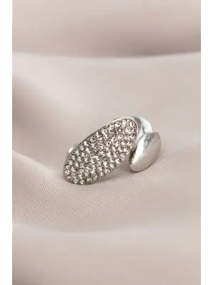 Ayarlanabilir Gümüş Renk Zirkon Taşlı Virgül Yüzük