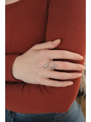 Ayarlanabilir Gümüş Renk Zirkon Taşlı Yılan Yüzük