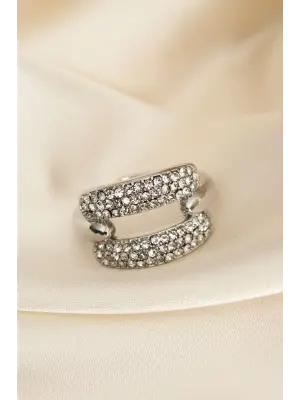 Ayarlanabilir Gümüş Renk Zirkon Taşlı Yüzük