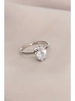 Ayarlanabilir Silver Renk Taşlı Damla Yüzük