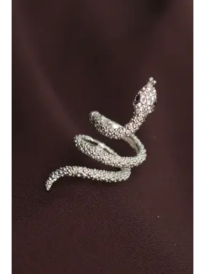 Ayarlanabilir Silver Renk Zirkon Taşlı Yılan Yüzük