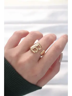 B Harfli Altın Renk Ayarlanabilir Yüzük
