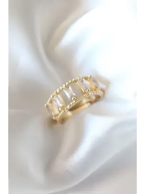 Baget Taşlı Altın Kaplama Kadın Yüzük