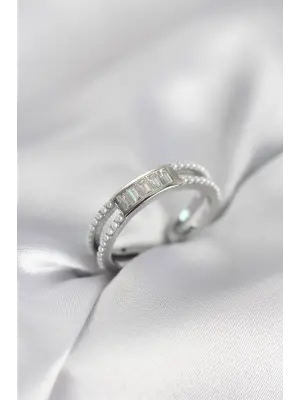 Baget Zirkon Taşlı Gümüş Renk İncili Kadın Yüzük