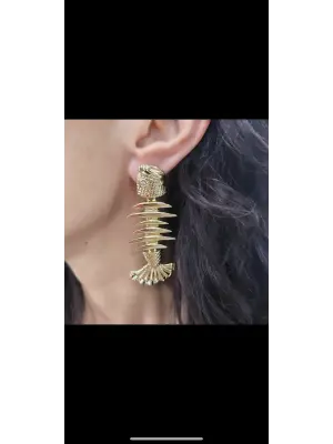 Balık Küpe Büyük Boy Gold