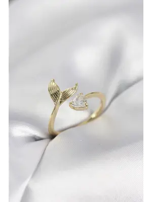 Balık Kuyruğu Model Gold Renk Zirkon Taşlı Kadın Yüzük