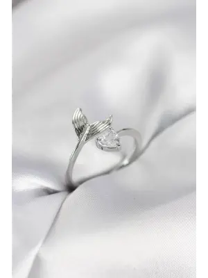 Balık Kuyruğu Model Gümüş Renk Zirkon Taşlı Kadın Yüzük