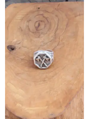 Balta Desenli Gümüş Renk Ayarlanabilir Erkek Yüzük