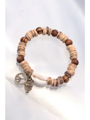Baykuş Aksesuarlı Coconut ve Bambu Erkek Bileklik