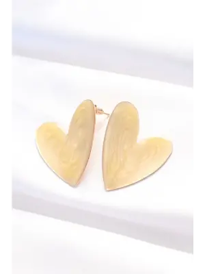 Bej Renk Mineli Kalp Küpe