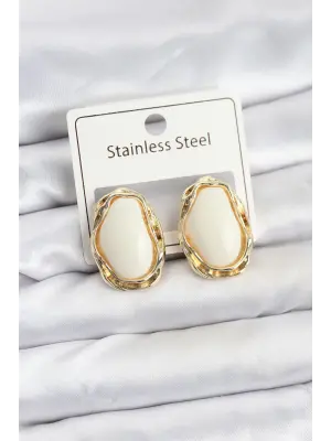 Beyaz Damla Model Çelik Vintage Kadın Küpe