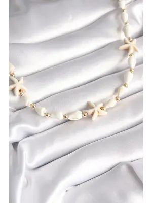 Beyaz Deniz Kabuğu Model Beyaz Deniz Yıldız Figür  Çelik Kolye