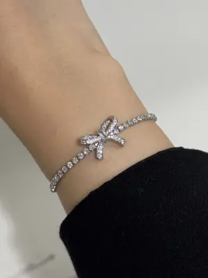 Beyaz taşlı fiyonk model Y2k Gümüş Bileklik