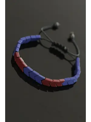 Bordo Mavi Renk Hematit Taş Makrome Asansörlü Bileklik