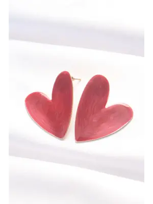 Bordo Renk Mineli Kalp Küpe