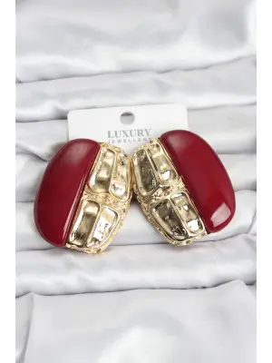 Özel Tasarım Bordo Renk Pirinç Vintage Kadın Küpe