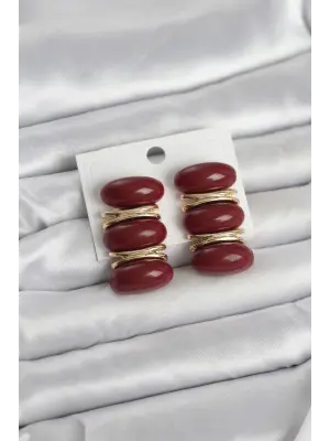 Bordo Vintage Model Gold Renk Kadın Küpe