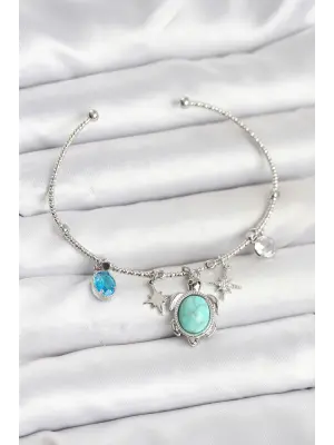 Caretta Caretta Charmlı Gümüş Renk Kadın Bileklik