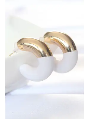 CCB Beyaz Gold Çift Renk Küpe